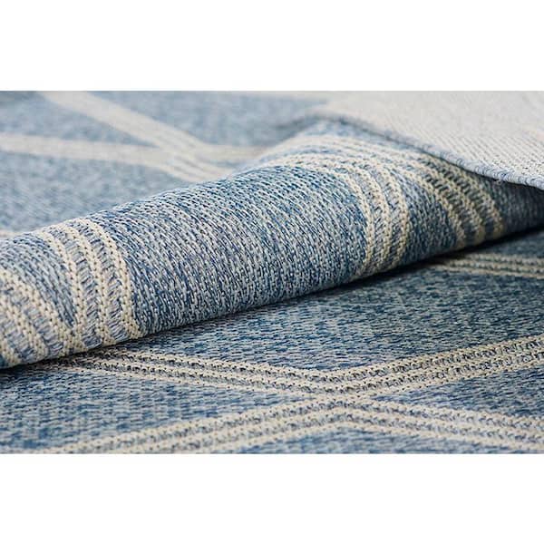 Hampton Blue 9 ft. x 12 ft. Machine Made Geometric Polypropylene Rectangle Area Rug