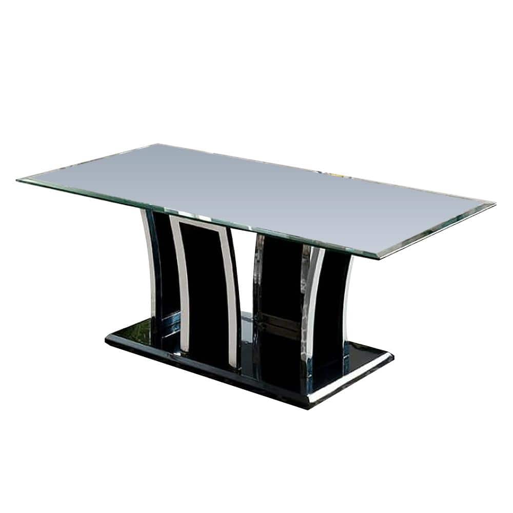 Glossy Black Glass Top Rectangle Coffee Table with Chrome Trim