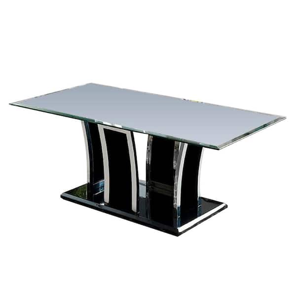 William's Home Furnishing Staten 48 in. Glossy Black Large Rectangle Glass Coffee Table