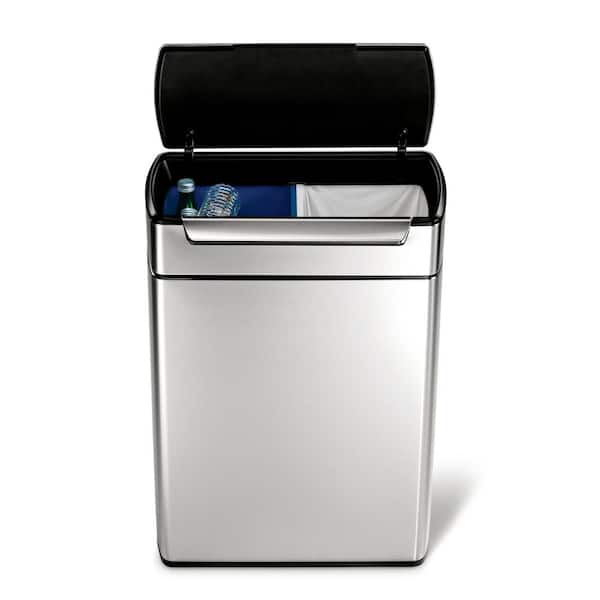 simplehuman 48-Liter Fingerprint-Proof Brushed Stainless Steel Touch-Bar Recycling Trash Can