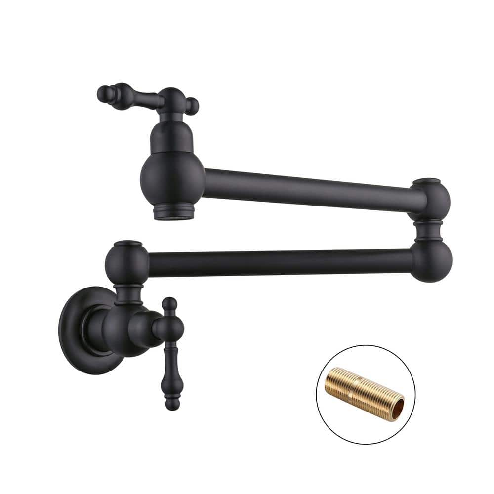 Brass Wall Mount Pot Filler with 2-Aerators and Brass Valve, Double Handle Single Hole Kitchen Faucet in Matte Black price history on PriceWatchPro