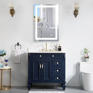 Modern 24in x 32in Rectangular Frameless Wall LED Bathroom Vanity Mirror w/ Light in Silver,Smart Touch Control,Anti-Fog