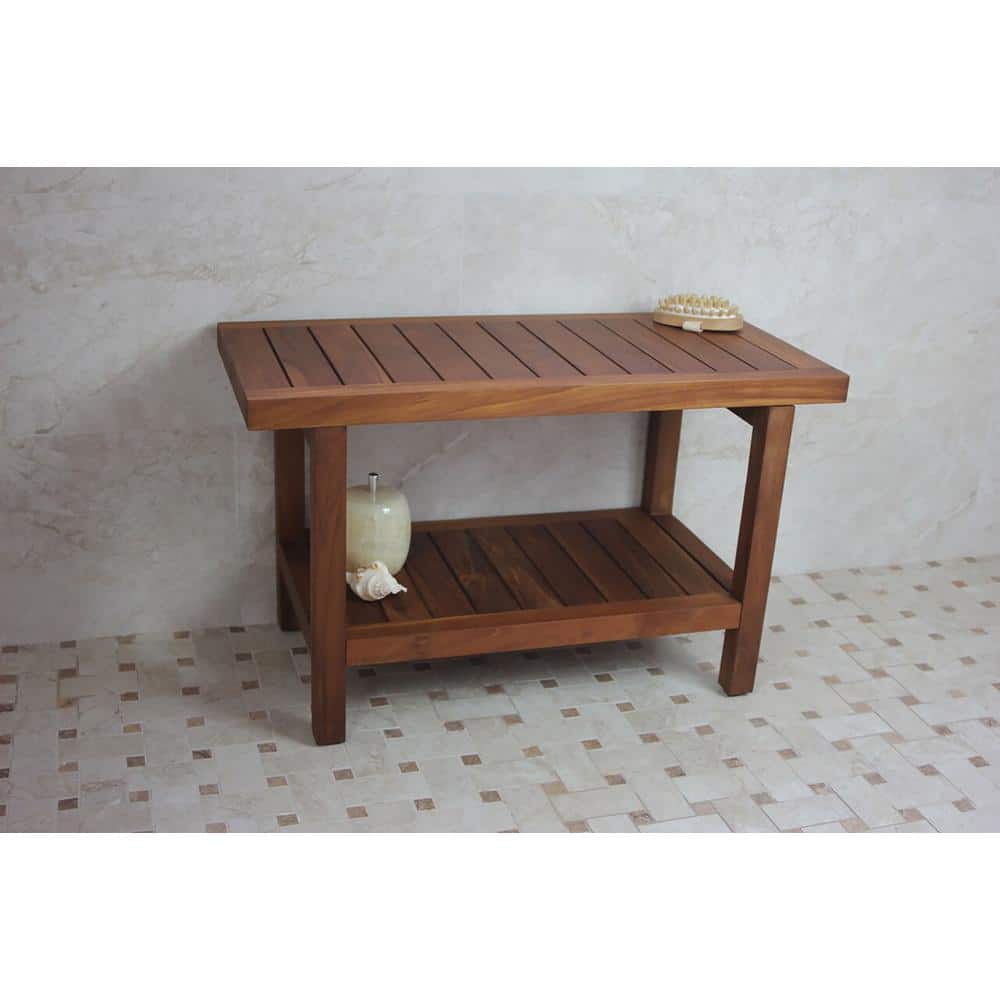 Teak Wood 30" Spa Shower Bench with Shelf
