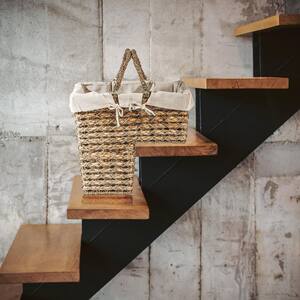 16 in. Braided Rope Storage Stair Basket with Handles and Fabric Liner