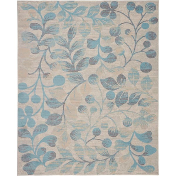 Nourison Tranquil Ivory/Turquoise 8 ft. x 10 ft. Floral Modern Area Rug
