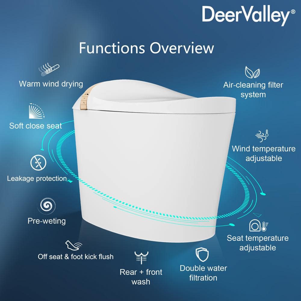 White Elongated Free Standing High Efficiency Smart Toilet