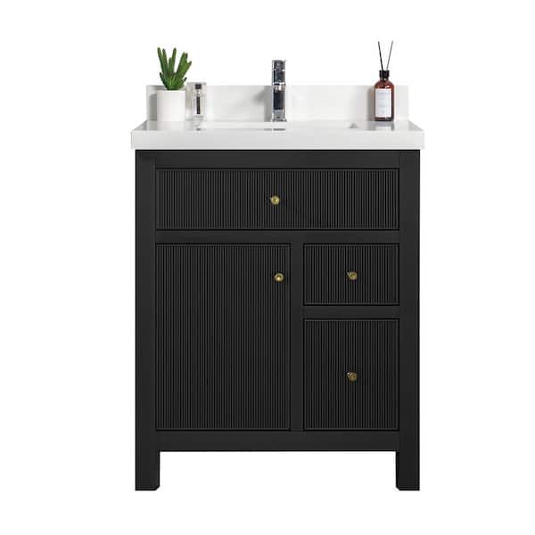 Willow Collections Sonoma 30 in. W x 22 in. D x 36 in. H Bath Vanity in Black with 2 in White Quartz Vanity Top