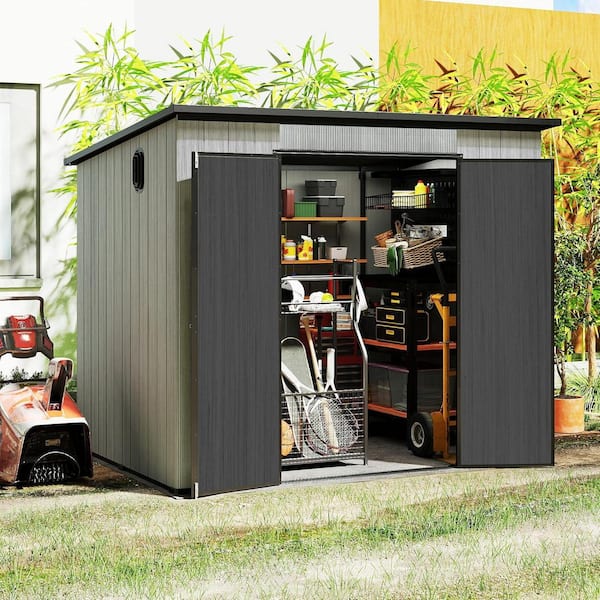 8 ft. W x 6 ft. D Gray Resin Outdoor Storage Shed with Transparent Windows and Double Lockable Doors (48 sq. ft.)