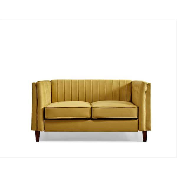 US Pride Furniture Souheil 60.2 in. W Yellow Velvet 2-Seater Loveseat with Tufted Back