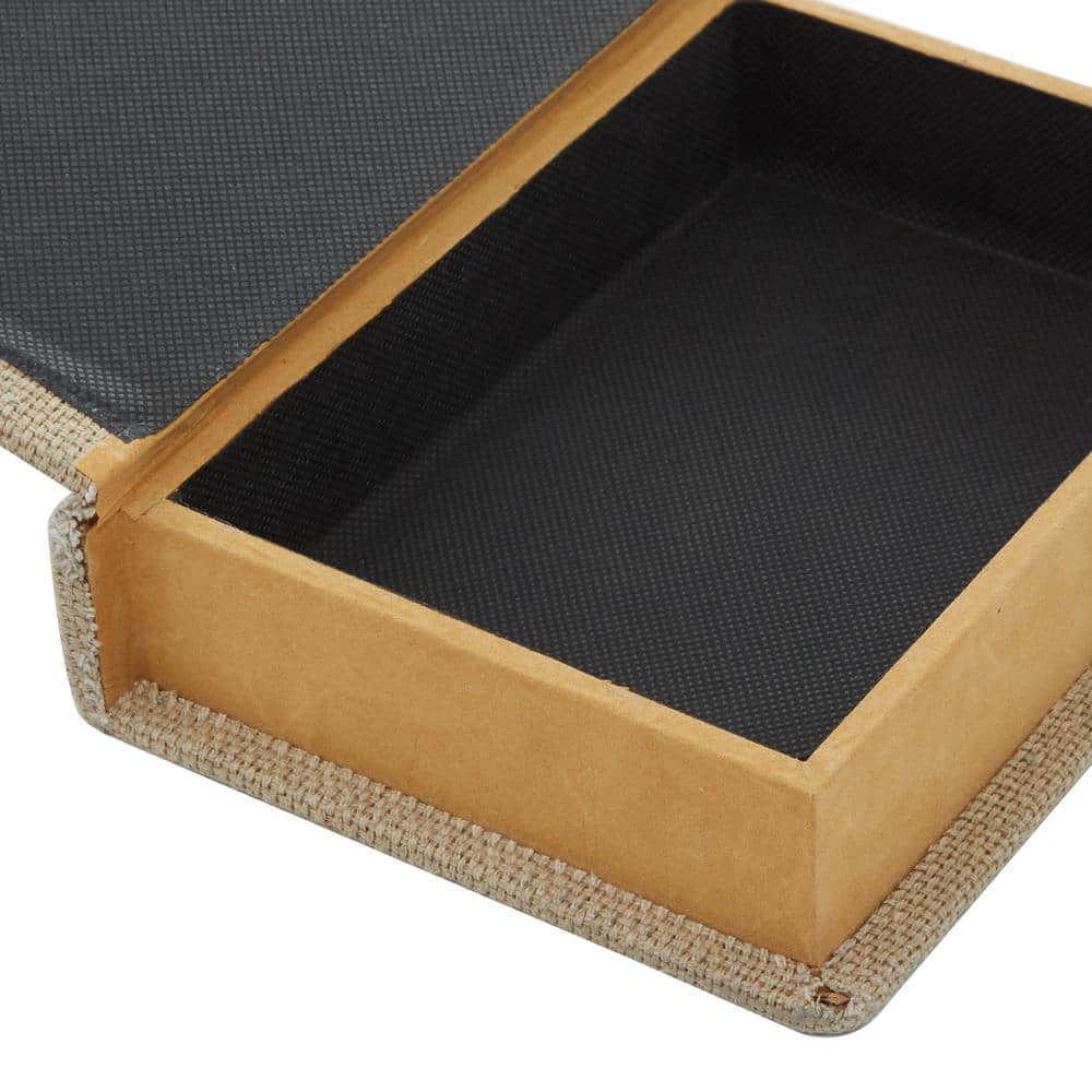 Set of 3 Beige and Brown Burlap Faux Leather Book Boxes