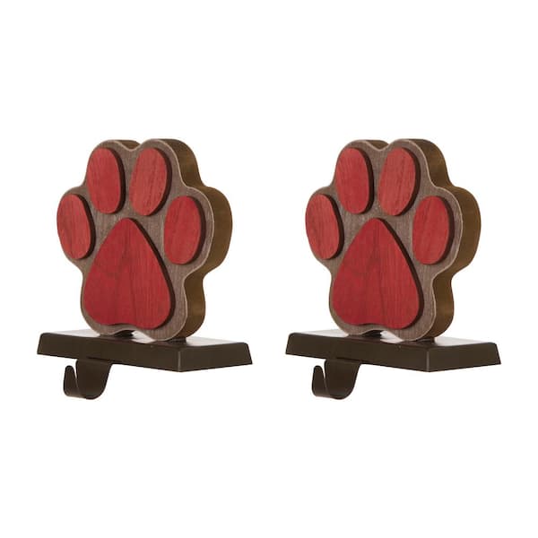 Glitzhome 6.30 in. H Wooden/Metal Paw Stocking Holder (2-Pack)