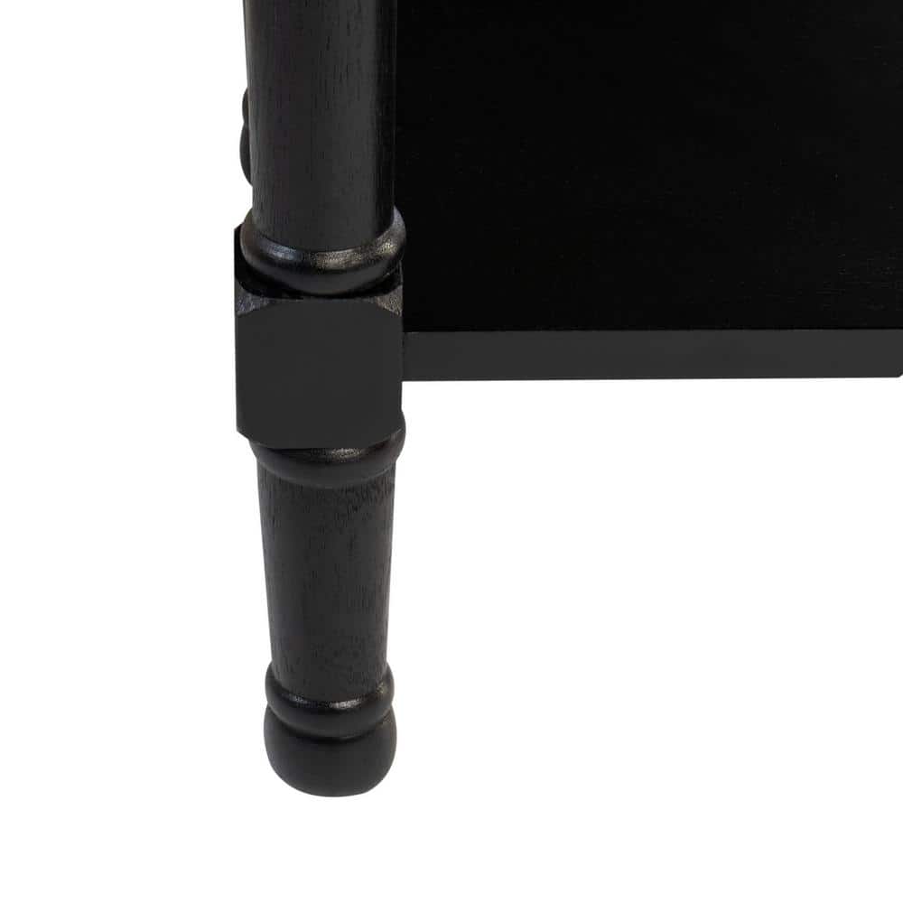 Peyton Black Wood Rectangular Storage End Table with Herringbone Pattern