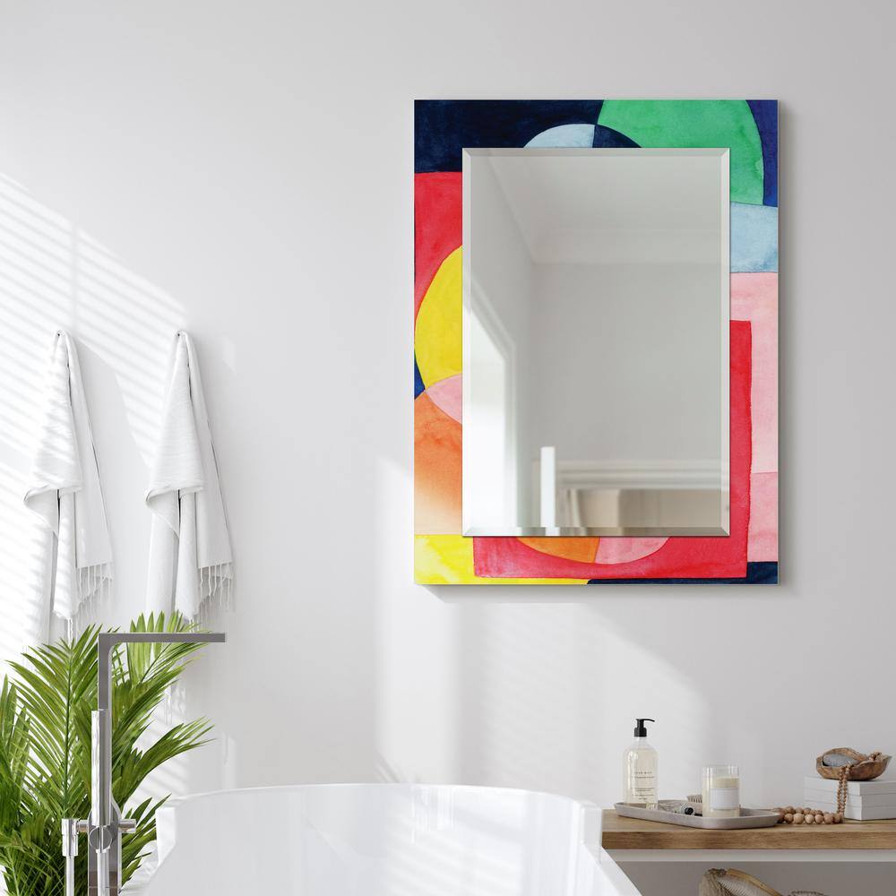 Colorful Rectangular Frameless Beveled Wall Mirror with Abstract Design