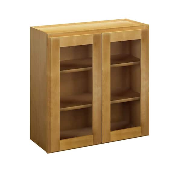 Kunal Kitchens Aberdeen Recessed 36 in. W x 36 in. H x 12 in. D in Caramel Plywood Assembled Glass Door with Finished Interior Wall