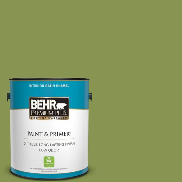 BEHR PREMIUM PLUS 1 gal. #M360-6 Bold Avocado Satin Enamel Low Odor Interior Paint & Primer