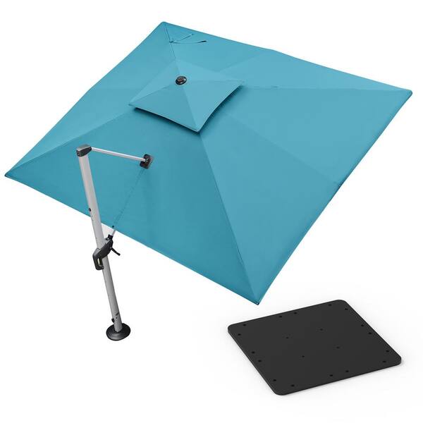 PURPLE LEAF 10 ft. x 12 ft. High-Quality Aluminum Cantilever Polyester Outdoor Patio Umbrella with Base Plate, Turquoise Blue