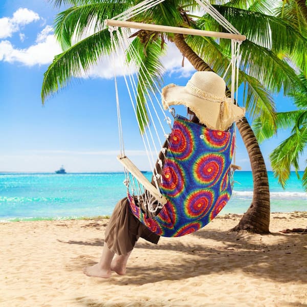 2.5 ft. Hammock Chair with Wooden Armrests in Tie-Dye 915017 - The