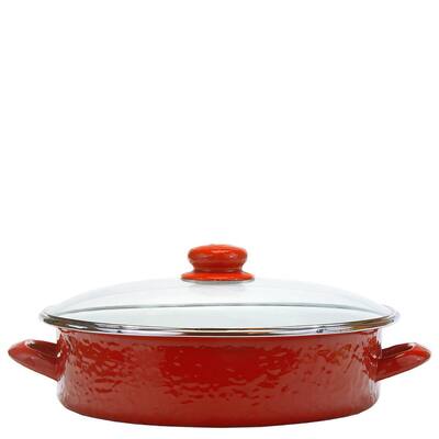 Solid Red 5 qt. Enamelware Saute Pan with Glass Lid