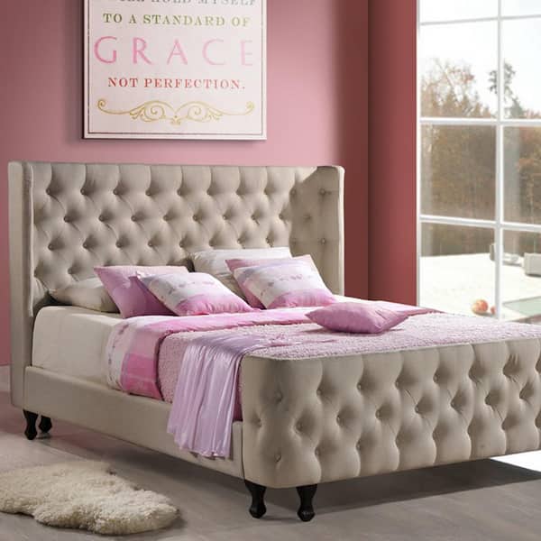 Baxton Studio Francesca Transitional Beige Fabric Upholstered King Size Bed