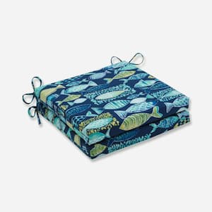 Tropical 20 in. x 20 in. Outdoor Dining Chair Cushion in Blue/Green/Orange (Set of 2)