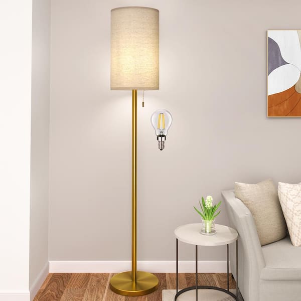Chicago 65 in. Brass Standard Floor Lamp with Fabric Lampshade (Includes 1-A19 Bulb)