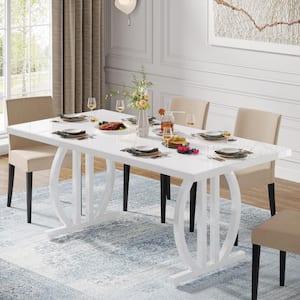 Halseey White Wood 63 in. Trestle Dining Table Seats 4