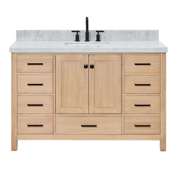 Cambridge 54 in. W x 22 in. D x 36.5 in. H Single Freestanding Bath Vanity in Oak with Italian Carrara Marble Top