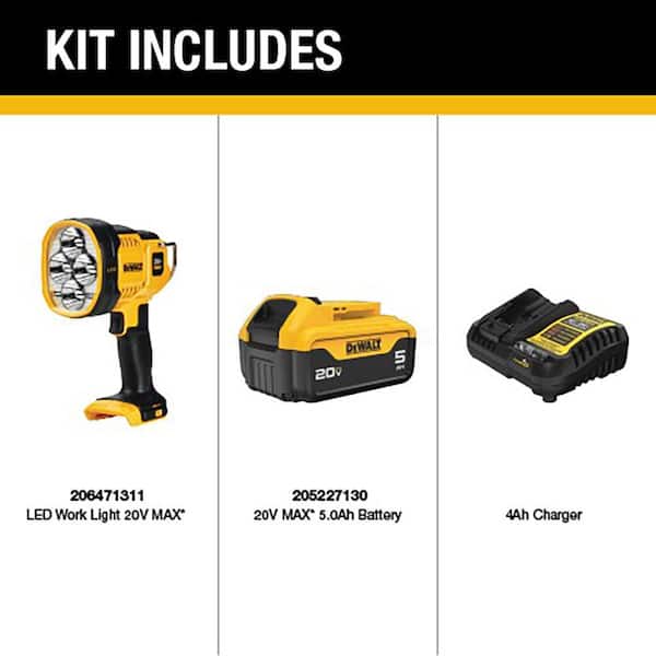 20-Volt MAX Lithium-Ion Cordless LED Jobsite Spotlight with (2) 5.0 Ah Batteries and Charger