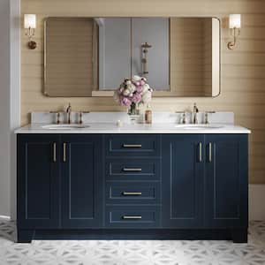 Taylor 73 in. W x 22 in. D x 35.25 in. H Double Freestanding Bath Vanity in Midnight Blue with Carrara White Marble Top