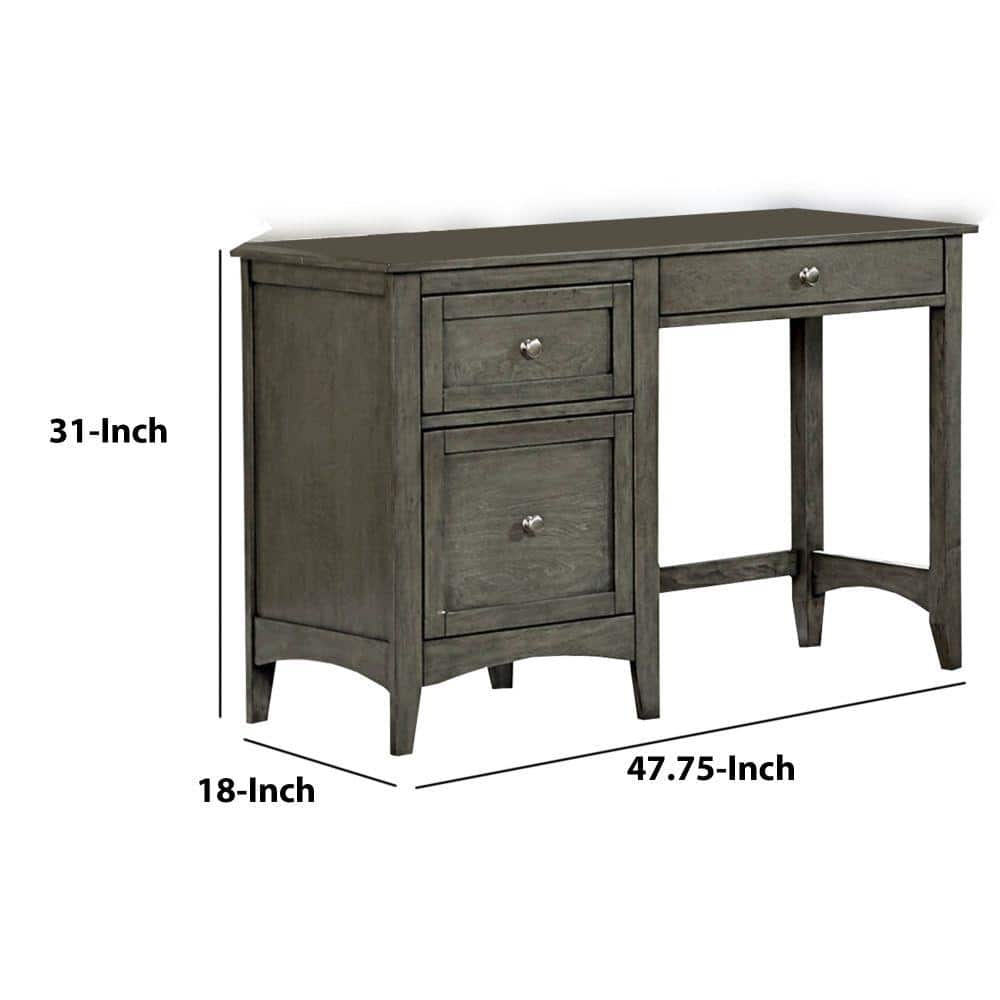 Elegant Gray Wooden Writing Desk with Keyboard Tray and Dual Drawers