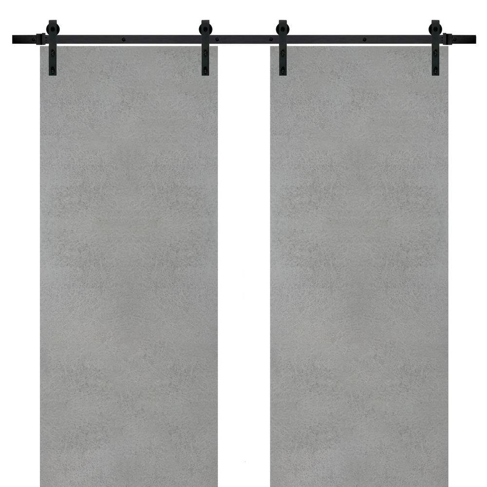 Assemble Required 0010 72 in. x 80 in. Flush Gray Finished Wood Sliding Barn Door with Hardware Kit Black price history on PriceWatchPro