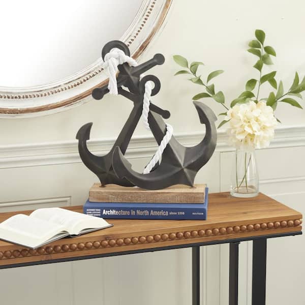 Litton Lane 5 in. x 16 in. Black Metal Anchor Sculpture