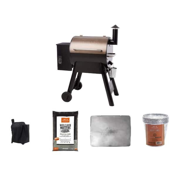 Pro 575/22 Grill Cover, Drip Tray Liners (5-Pack), Bucket Liners (5-Pack), Pro 22 Grill, and Pro Blend Pellets 30 lb Bag