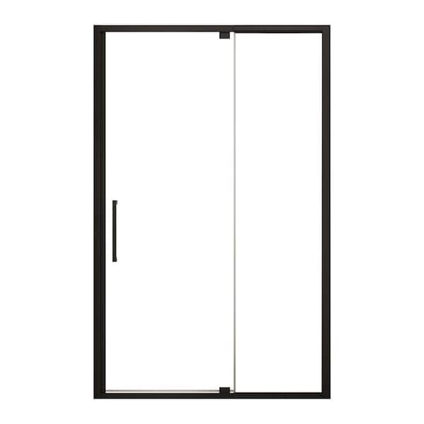48 in. W x 76 in. H Pivot Framed Shower Door in Matte Black Finish with Clear Glass