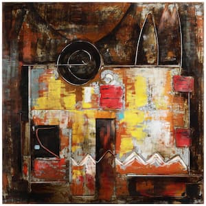 48 in. x 48 in. ''Abstraction 1'' Mixed Media Iron Hand Painted Dimensional Wall Art