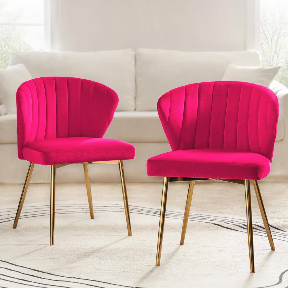 Fuchsia Velvet Upholstered Side Chair with Gold Metal Legs