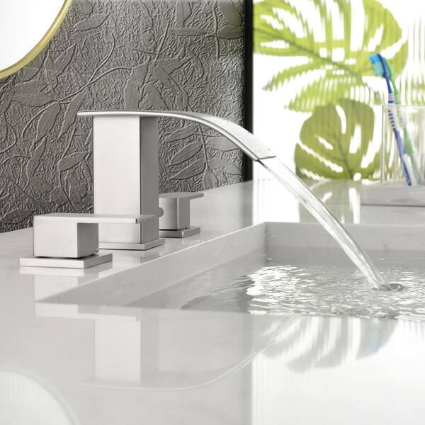 FLG 8 in. Widespread Double Handle Waterfall Bathroom Faucet 3  
