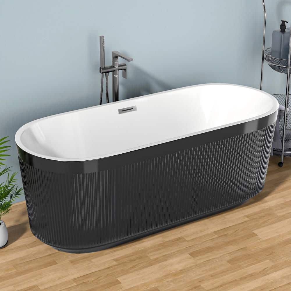 59 in. x 30 in. Acrylic Freestanding Soaking Bathtub Pleated Design with Br