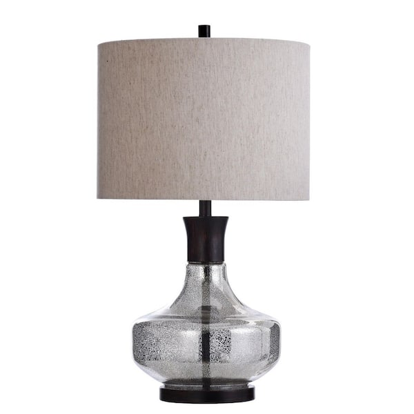 StyleCraft 29 in. Mercury Glass Table Lamp with Taupe Hardback Fabric Shade