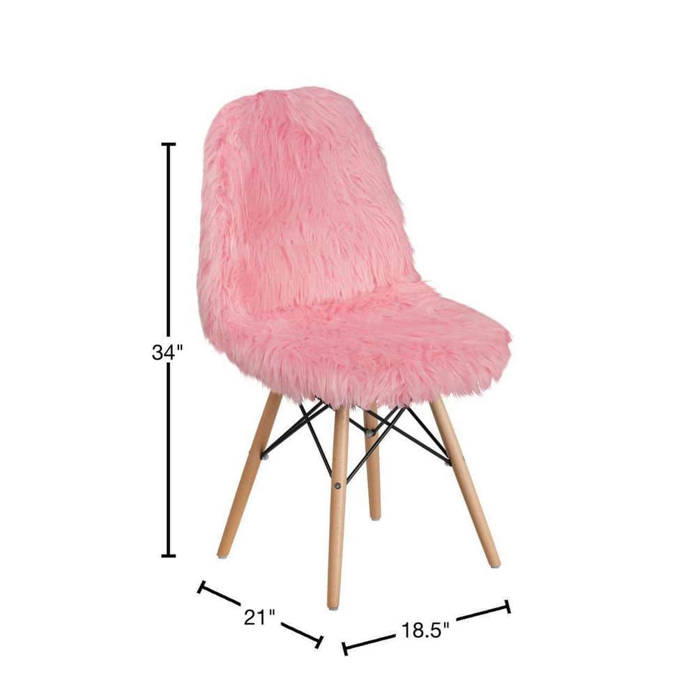 Retro Chic Light Pink Faux Fur Accent Chair with Beechwood Base