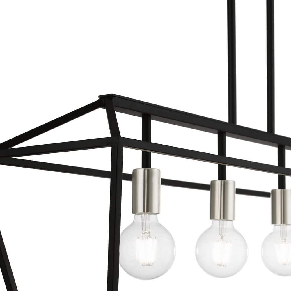 Devone 4-Light Black and Brushed Nickel Linear Chandelier