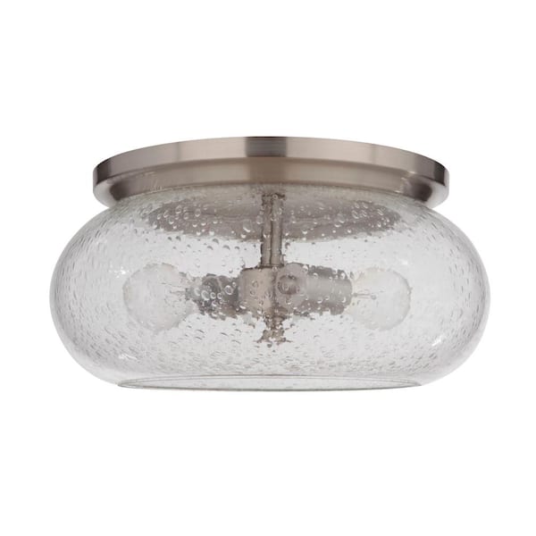 CRAFTMADE Serene 14.5 in. 2-Light Brushed Nickel Transitional Flush Mount w/ Clear Seeded Glass Shade and No Bulbs Included