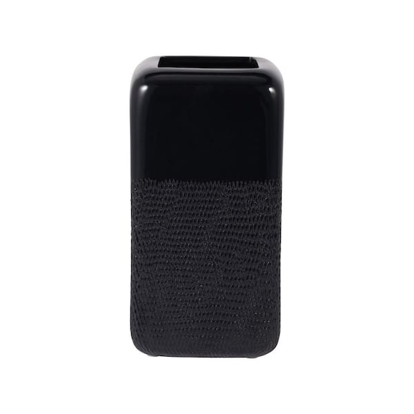 Liv & Skye 10 in. Black Stoneware Square Grooved Decorative Vase