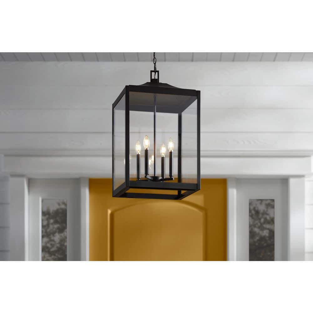 Home Decorators Collection - Havenridge 4-Light Matte Black Outdoor Chandelier with Clear Glass (1-Pack)