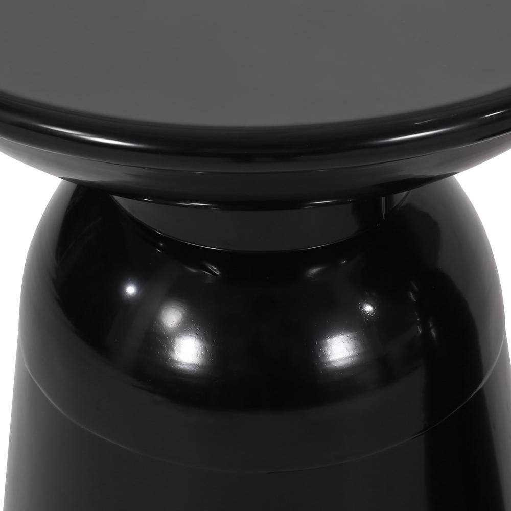 Black Powder-Coated Iron Pedestal Outdoor Side Table