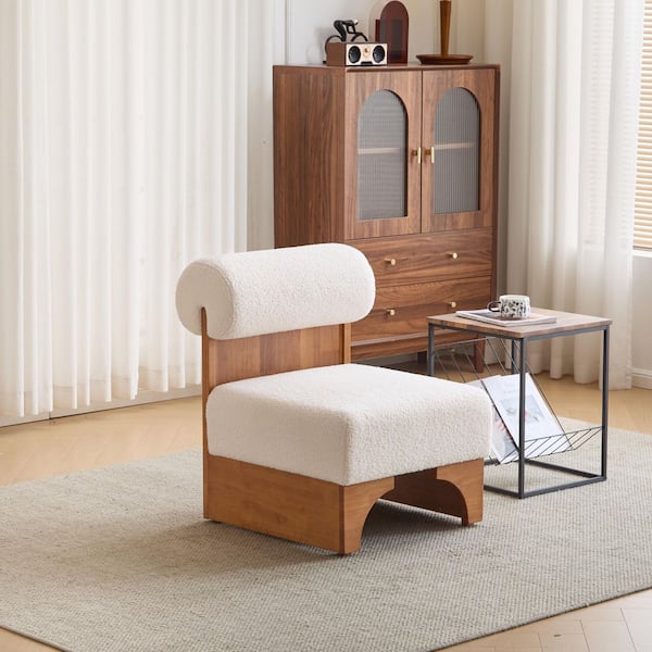 CHRISTOPHER KNIGHT HOME Craft Modern Upholstered Boucle Lounge Chair with Rolled Backrest, Solid Wood Frame, Beige Plus Natural