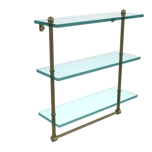 Allied Brass 16 in. L x 18 in. H x in. W 3-Tier Clear Glass Bathroom Shelf  with Towel Bar in Antique Brass PR-5/16TB-ABR The Home Depot