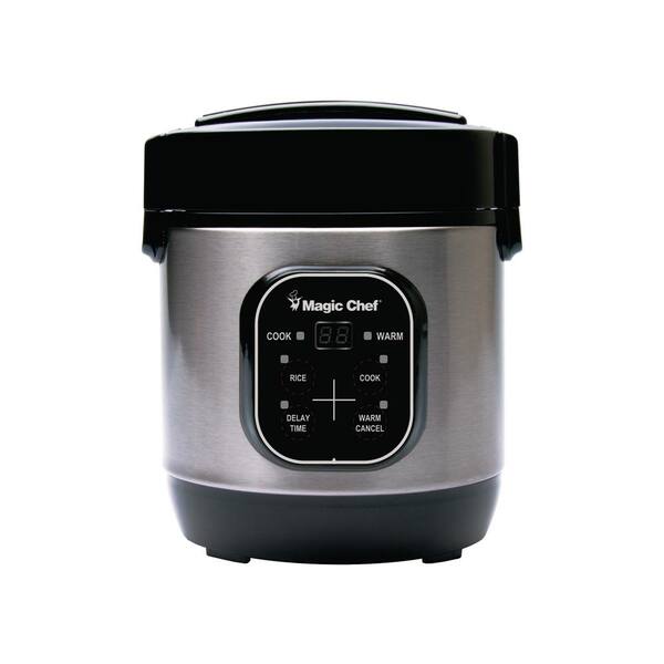 Magic Chef 3-Cup Stainless Steel Rice Cooker with Non-Stick Cooking Pot