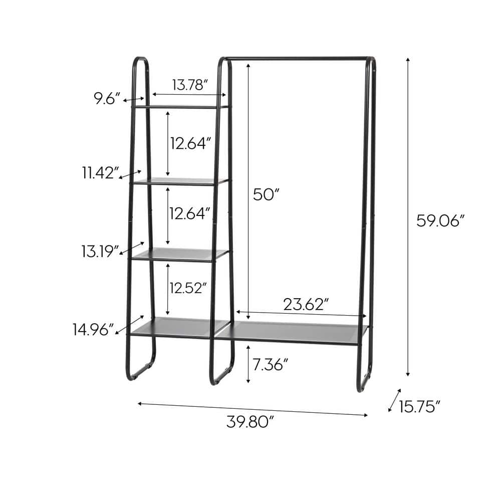 Black Metal Portable Garment Rack with Shelves