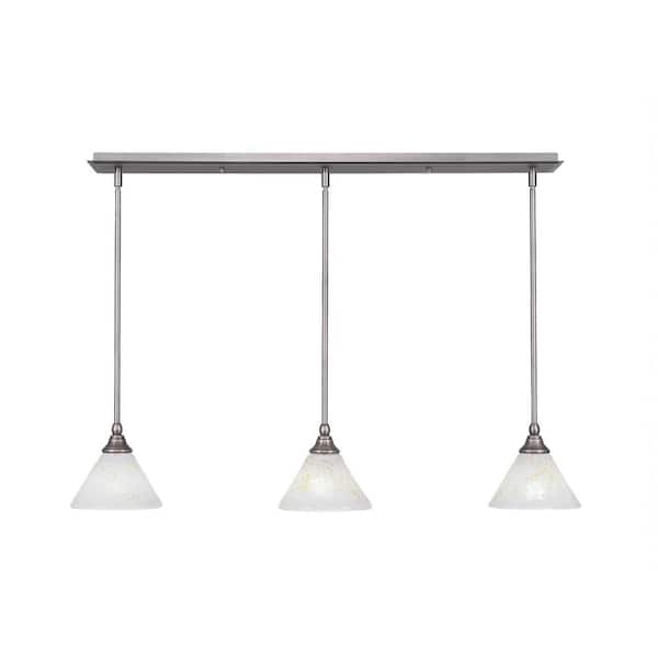 Unbranded Livingston 100-Watt 3 Light Brushed Nickel, Linear Pendant Light with 7 in. Gold Ice Glass Shades No Bulbs Included